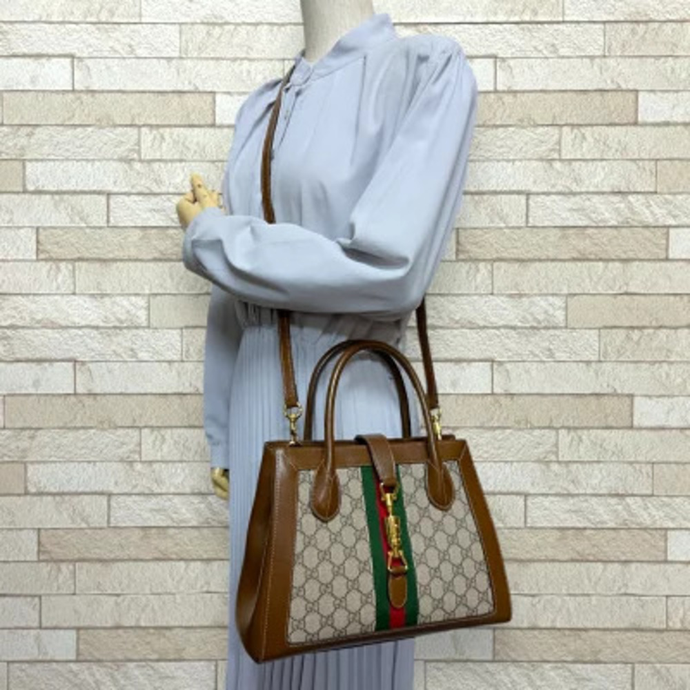 Gucci Tote Jackie Shoulder Bag GG Supreme Canvas Brown - Picture 2 of 8